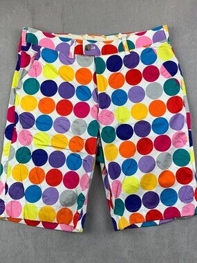 Loudmouth Golf Mens Shorts 36 Multicolor Polka Dots Chino 11" Colorful Summer